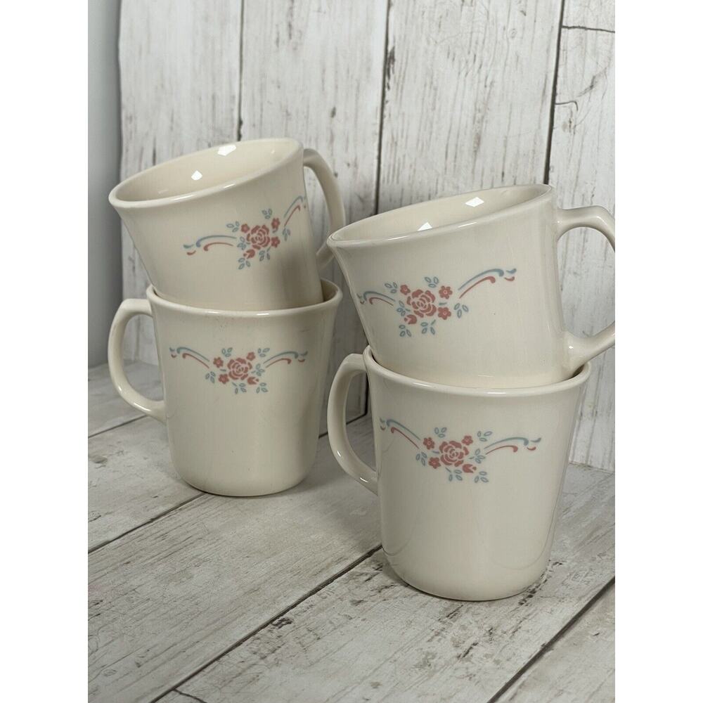 Set of 4 Vintage Corning Ware Corelle English Breakfast Coffee Cups Mugs